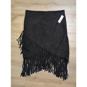 NEW Long Fringe Boho Western Chic Festival Black Skirt size 16